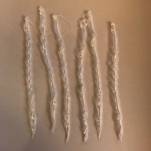 Set of 6 hand blown glass icicles